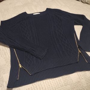 CAbi Navy Knit Sweater with Gold Hardware